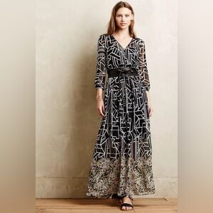 Moulinette Soeurs Geometric Black and White Sheer Long Sleeve Dress